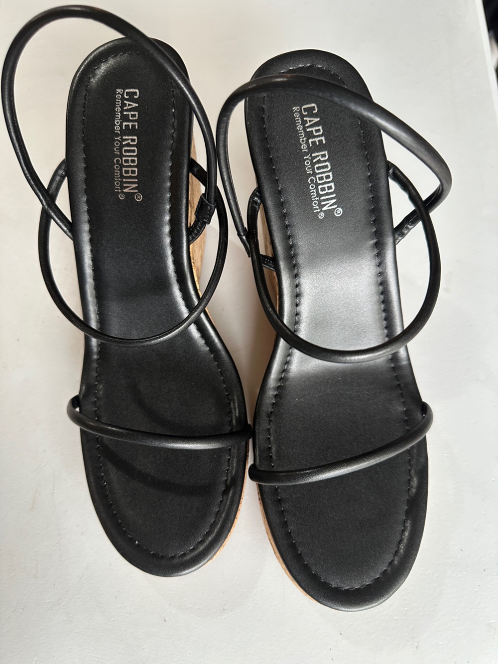 Black Strappy Wedge Sandals